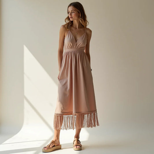 Tassel Hem Casual Dress - Tassel Hem Casual Dress Effortless Everyday Styling