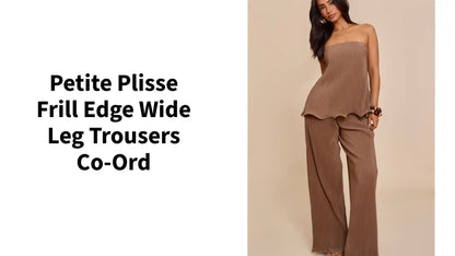 Petite Plisse Frill Edge Wide Leg Trousers Co-ord by@Outfy