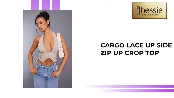 Cargo Lace Up Side Zip Up Crop Top by@Outfy