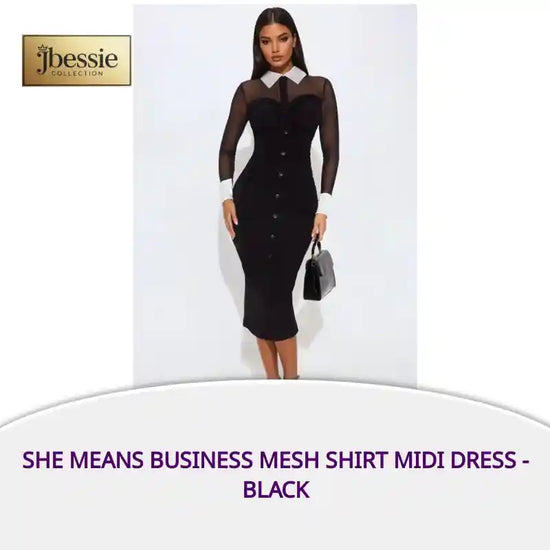 She Means Business Mesh Shirt Midi Dress - Black by@Outfy