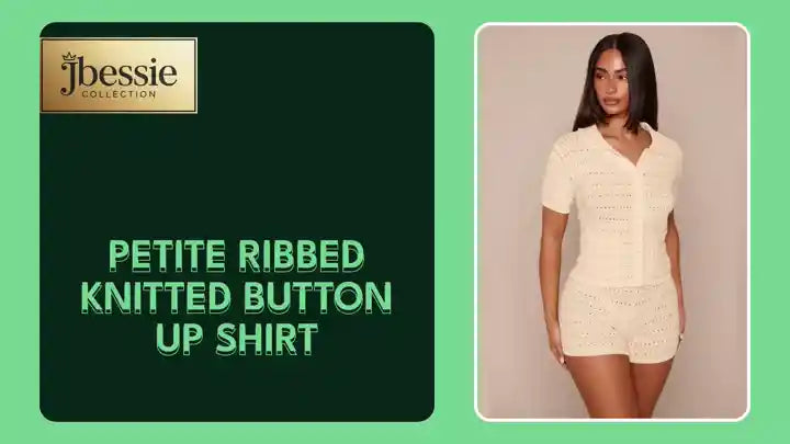Petite Ribbed Knitted Button Up Shirt by@Outfy