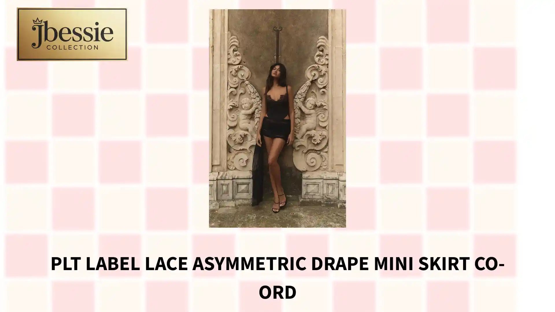 PLT Label Lace Asymmetric Drape Mini Skirt Co-ord by@Outfy